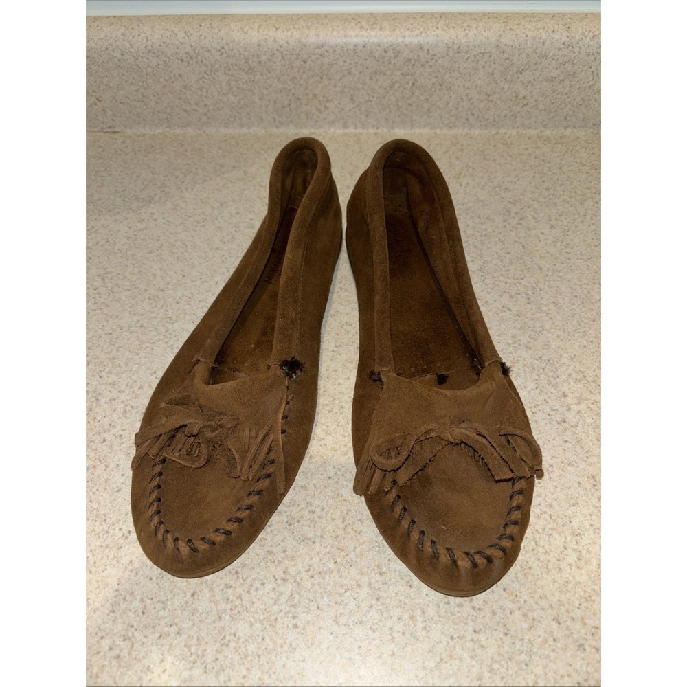 Minnetonka Casual Moccasins Womens Size 9.5 M Brown Suede Leather Comfort